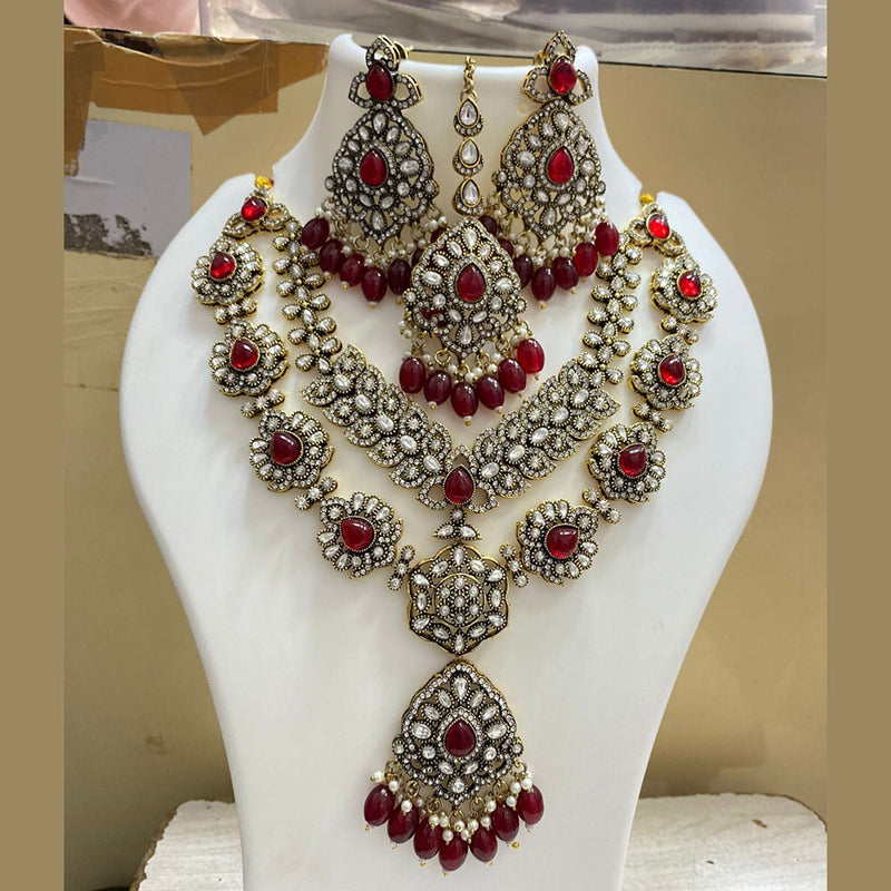 JCM Gold Plated Polki Kundan Stone And Pearls Long Necklace Set