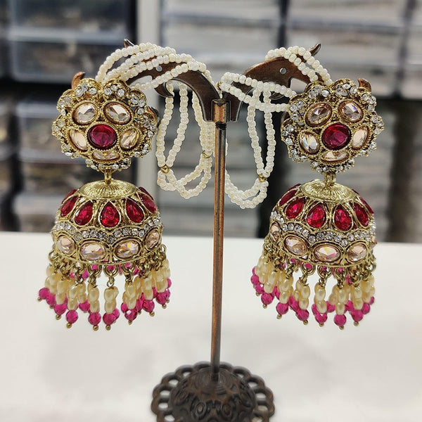 JCM Gold Plated Crystal Stone And Pearls Jhumki Earrings