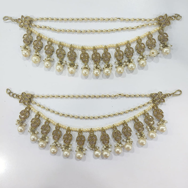 JCM Gold Plated Crystal Stone Beads And Pearls Kanchain