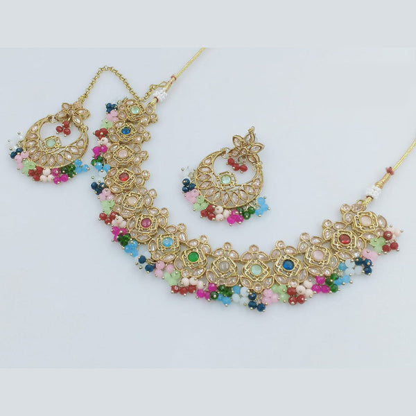 JCM Gold Plated Crystal Stone And Pearls Necklace Set