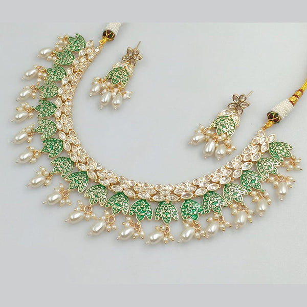 JCM Gold Plated Crystal Stone And Pearls Meenakari Necklace Set