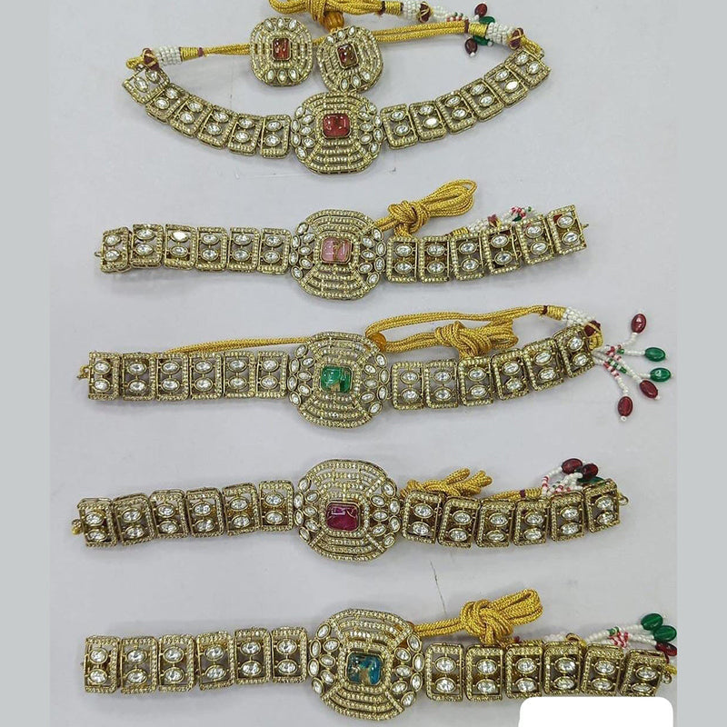 JCM Gold Plated Polki Kundan Stone Choker Necklace Set