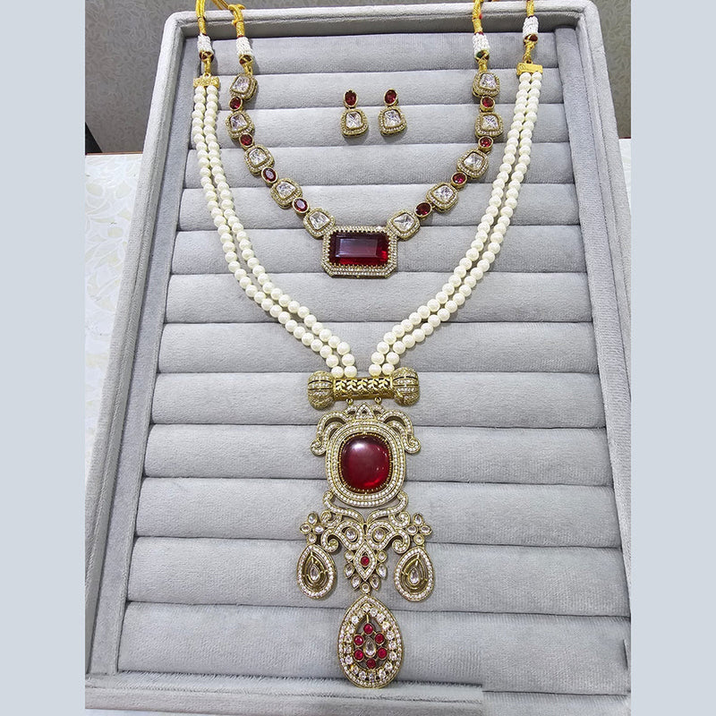 JCM Gold Plated Polki Kundan Stone Double Necklace Set