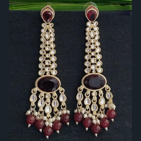 JCM Gold Plated Kundan Stone And Pearls Dangler Earrings