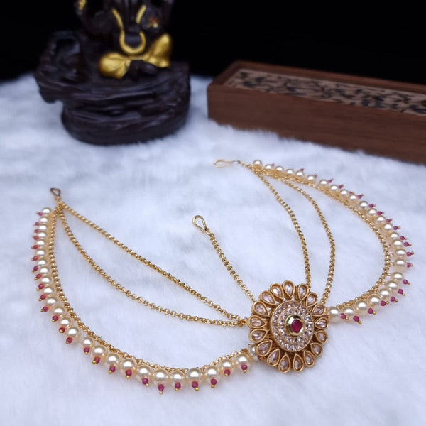 JCM Gold Plated Kundan Stone And Pearls Damini Maangtikka