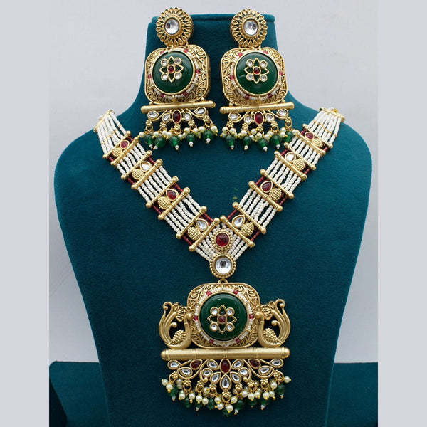 JCM Gold Plated Kundan Stone And Pearls  Necklace Set