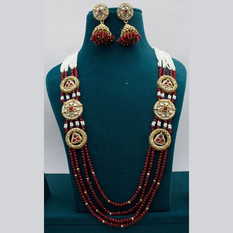 JCM Gold Plated Pota Stone And Beads Long Necklace Set