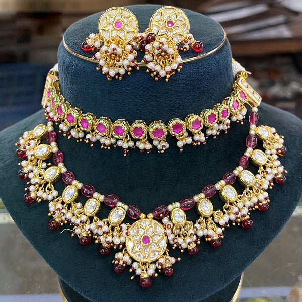 JCM Gold Plated Kundan Stone Pearl Necklace Set