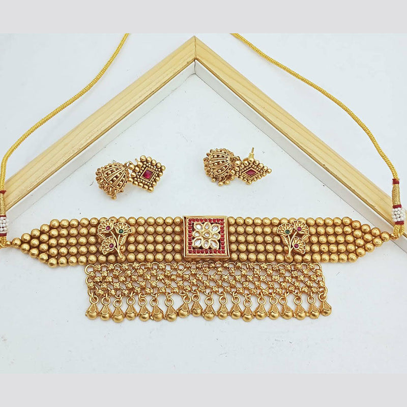 JCM Gold Plated Pota Stone And Peals Necklace Set