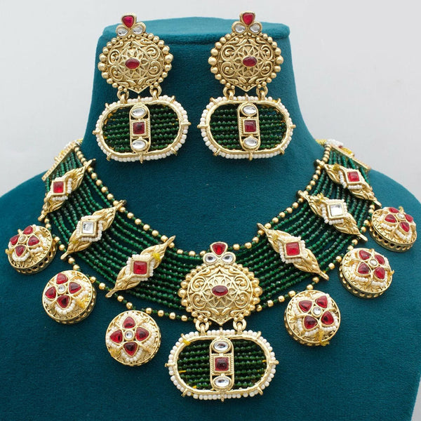 JCM Gold Plated Kundan Stone And Peals Necklace Set