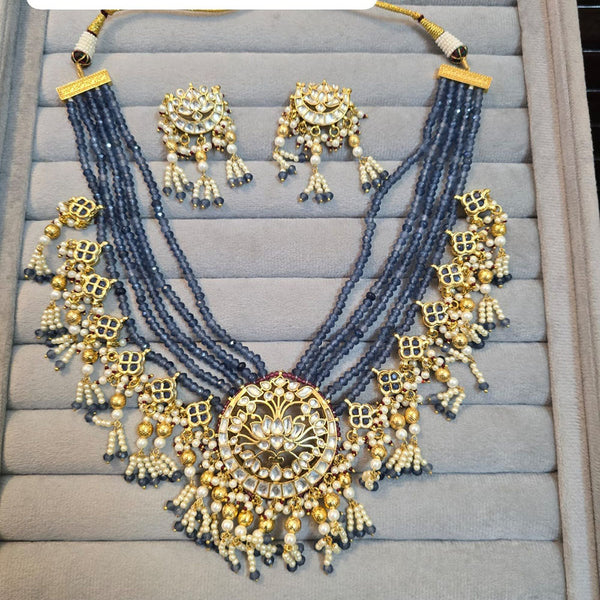 JCM Gold Plated Polki Kundan Stone And Pearls Necklace Set