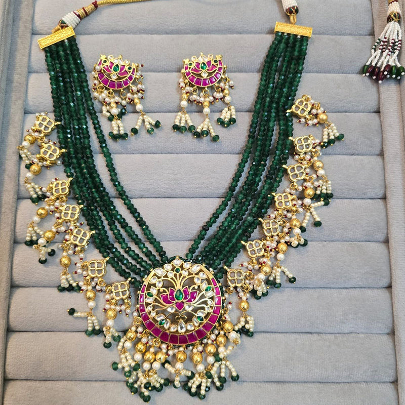 JCM Gold Plated Polki Kundan Stone And Pearls Necklace Set