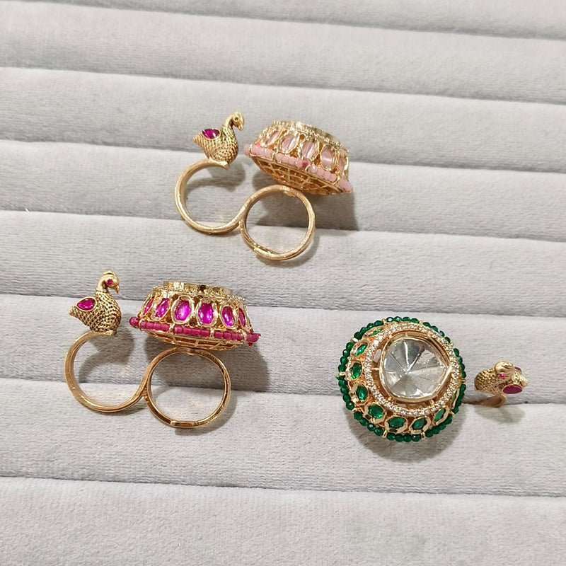 JCM Gold Plated Polki Kundan Stone Ring