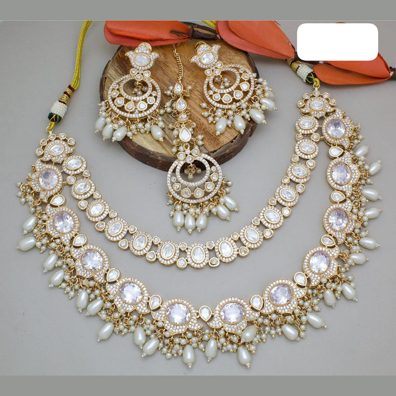 JCM Gold Plated Polki Kundan And Pearls Necklace Set