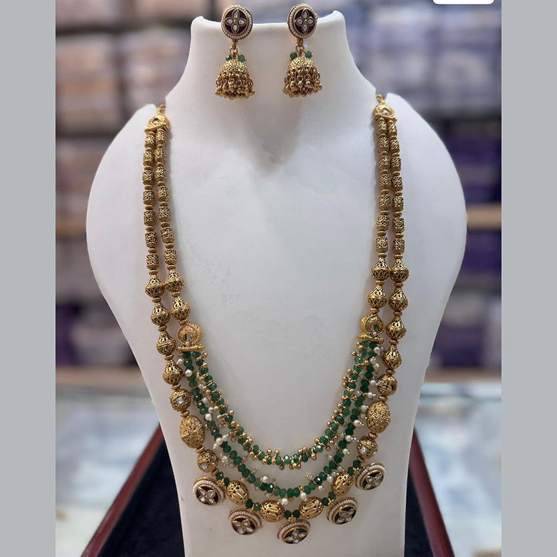 JCM Gold Plated Pota Stone And Pearls Long Necklace Set