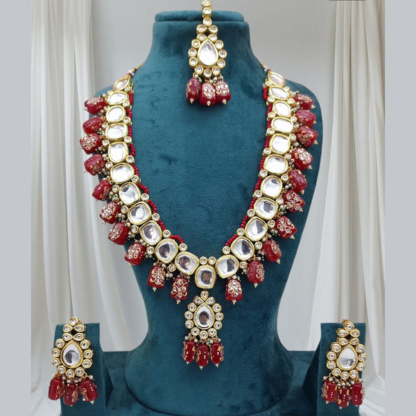 JCM Gold Plated Kundan Stone And Beads Necklace Set