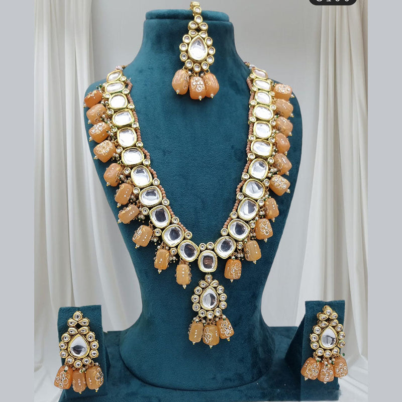 JCM Gold Plated Kundan Stone And Beads Necklace Set