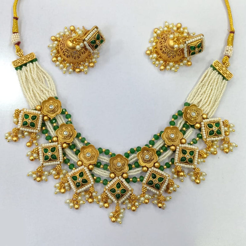 JCM Gold Plated Pota Stone And Pearls Necklace Set