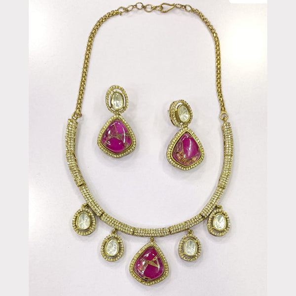 JCM Gold Plated Druzy Crystal Stone Stone Necklace Set