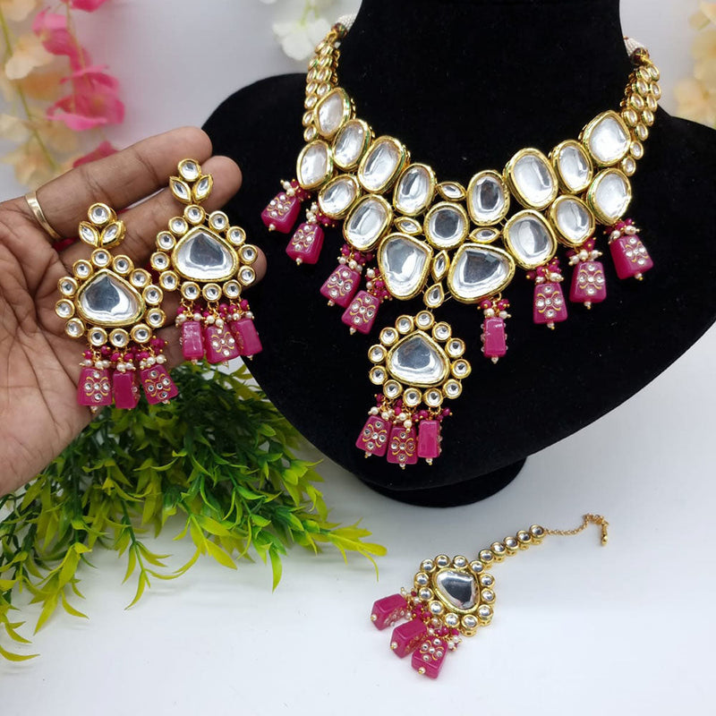 JCM Gold Plated Kundan Stone And Beads Necklace Set