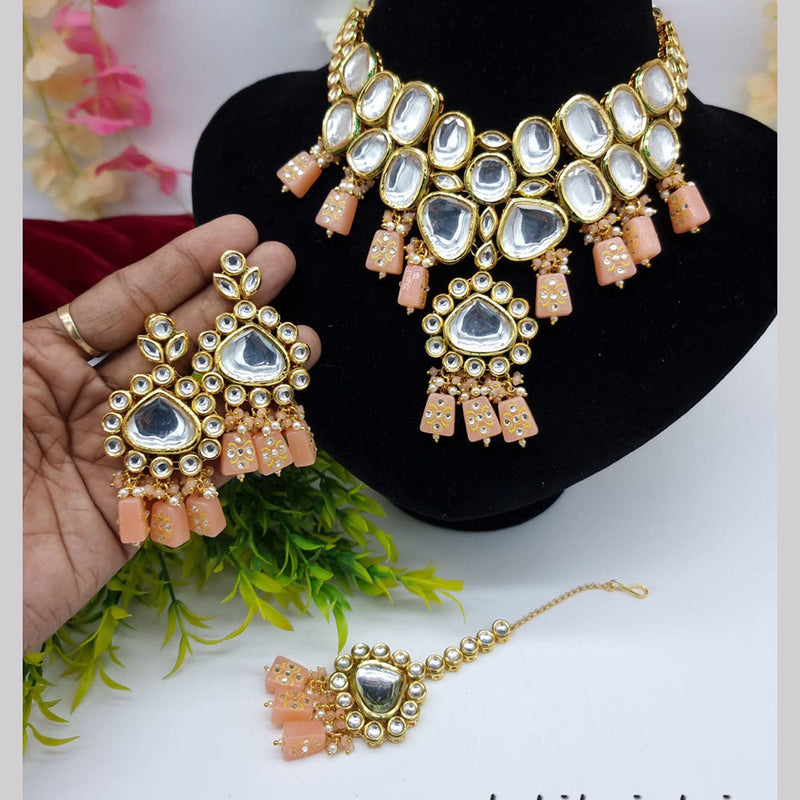 JCM Gold Plated Kundan Stone And Beads Necklace Set