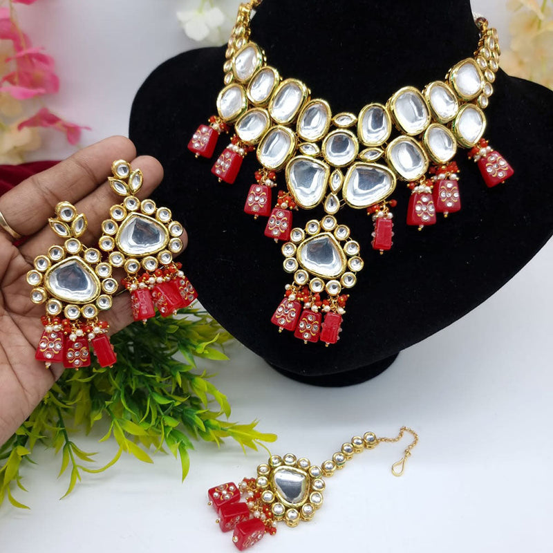 JCM Gold Plated Kundan Stone And Beads Necklace Set