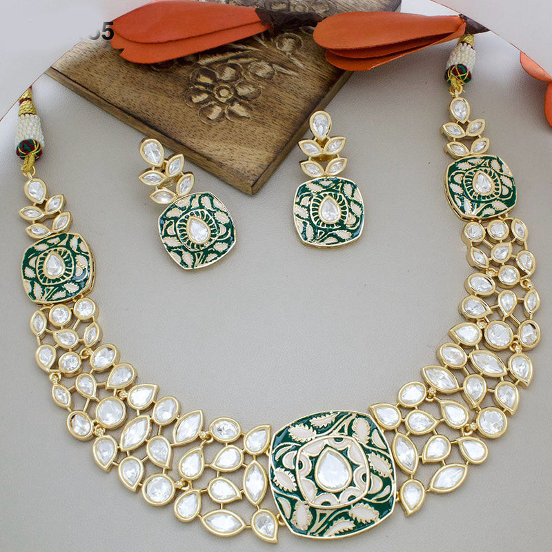 JCM Gold Plated Polki Kundan Stone And Meenakari Necklace Set