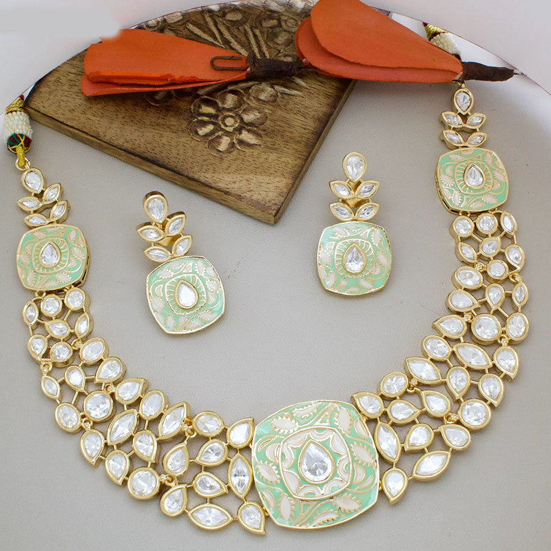 JCM Gold Plated Polki Kundan Stone And Meenakari Necklace Set