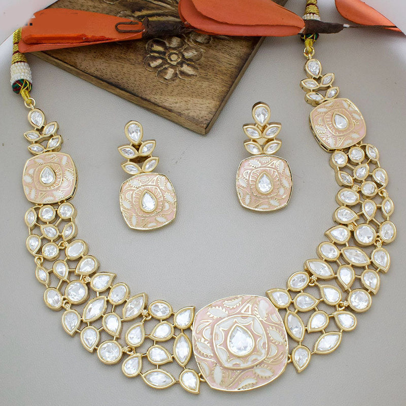 JCM Gold Plated Polki Kundan Stone And Meenakari Necklace Set