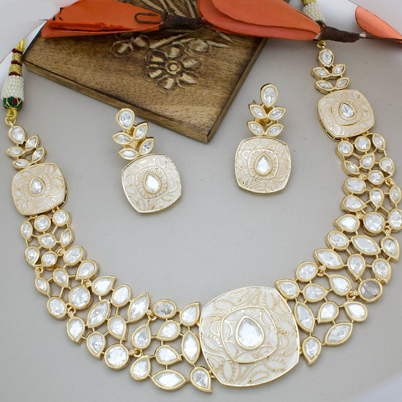 JCM Gold Plated Polki Kundan Stone And Meenakari Necklace Set