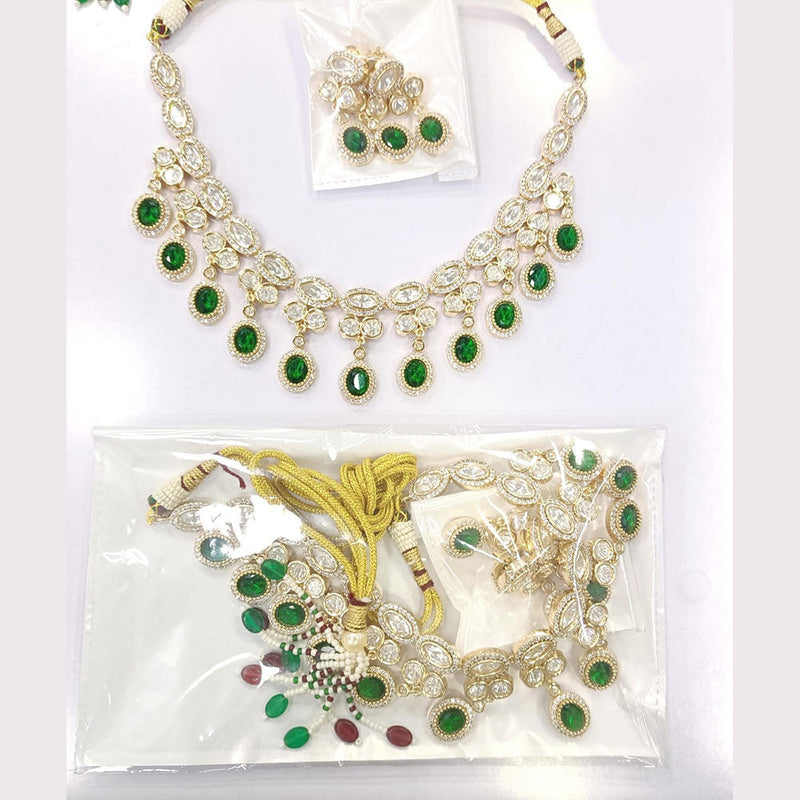 JCM Gold Plated Polki Kundan Stone Necklace Set