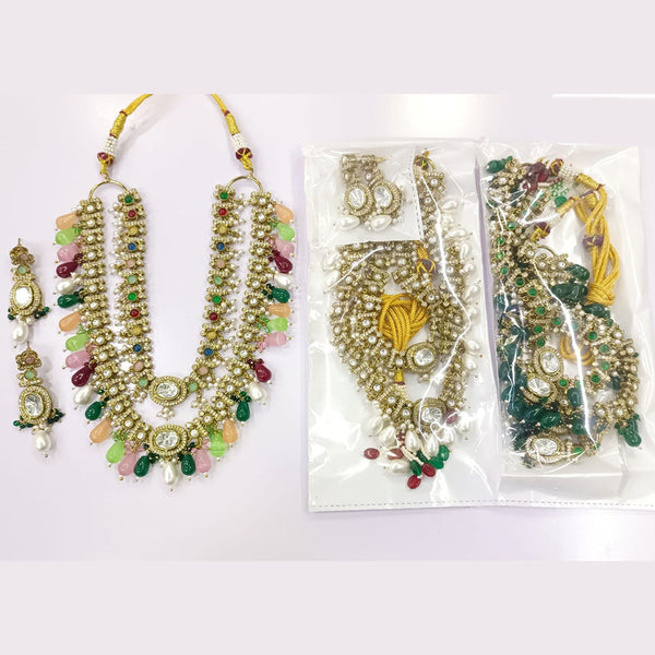 JCM Gold Plated Polki Kundan Stone Beads Necklace Set