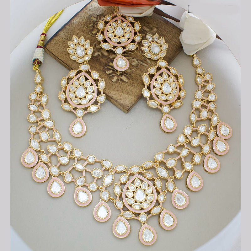 JCM Gold Plated Polki Kundan Stone And Meenakari Necklace Set