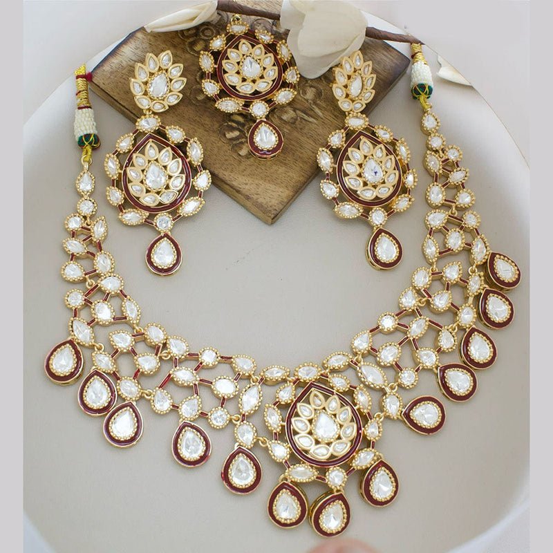 JCM Gold Plated Polki Kundan Stone And Meenakari Necklace Set