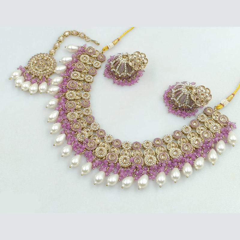 JCM Gold Plated Crystal Stone And Pearls Necklace Set