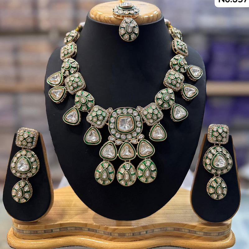 JCM Gold Plated Polki Kundan Stone Meenakari Necklace Set