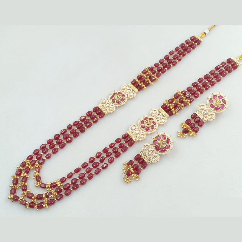 JCM Gold Plated Kundan Stone Long Necklace Set