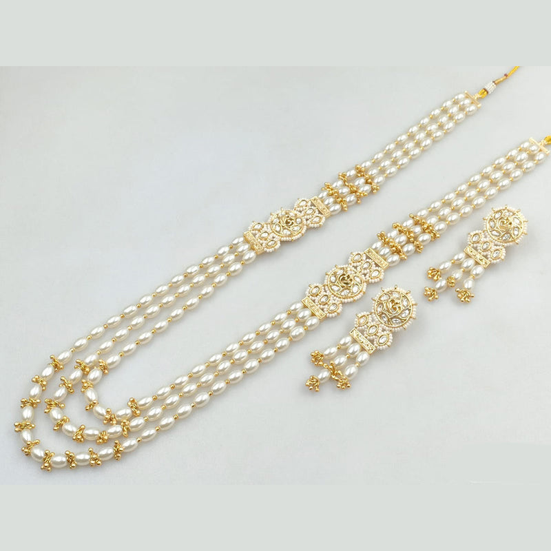 JCM Gold Plated Kundan Stone Long Necklace Set