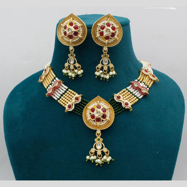 JCM Gold Plated Pota Stone And Pearls Necklace Set