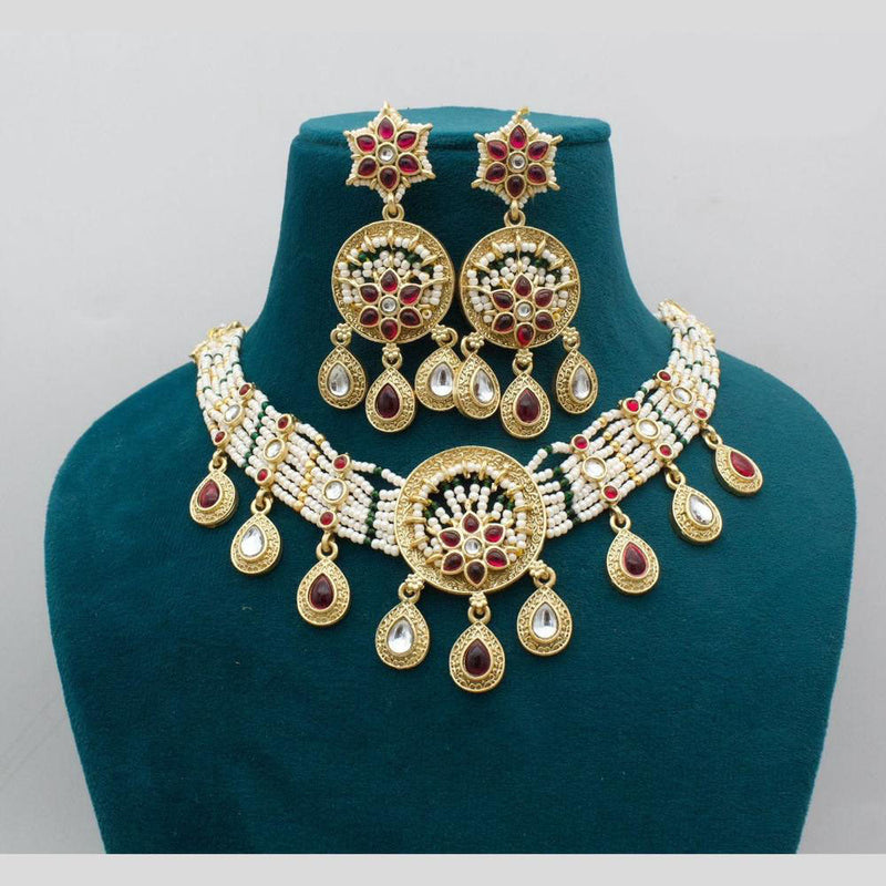 JCM Gold Plated Pota Stone And Pearls Necklace Set