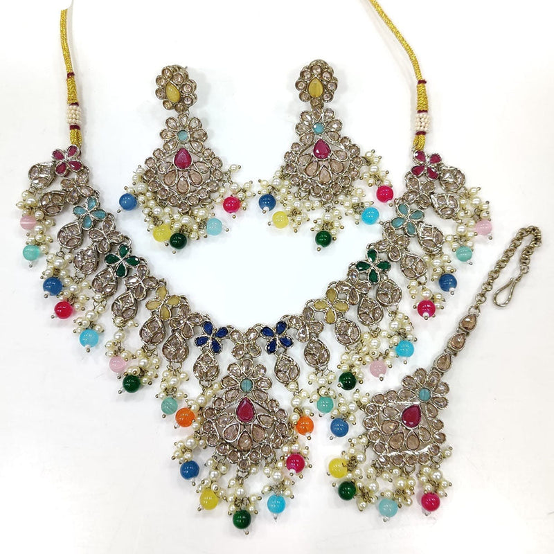 JCM Gold Plated Crystal Stone Pearls And Beads Necklace Set