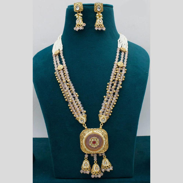 JCM Gold Plated Pota Stone And Pearls Necklace Set