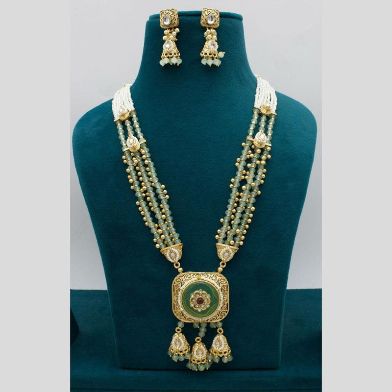 JCM Gold Plated Pota Stone And Pearls Necklace Set