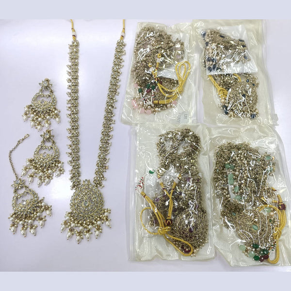 JCM Gold Plated Crystal Stone Pearls And Beads Long Necklace Set