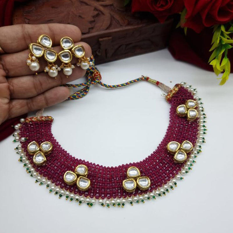 JCM Gold Plated Kundan  Stone And Pearls Necklace Set