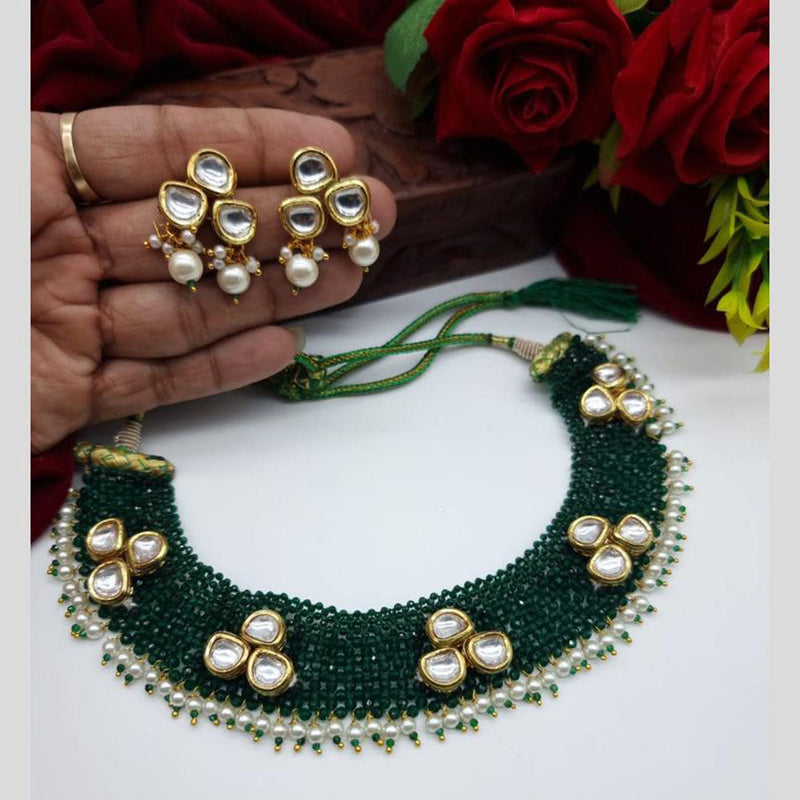 JCM Gold Plated Kundan  Stone And Pearls Necklace Set