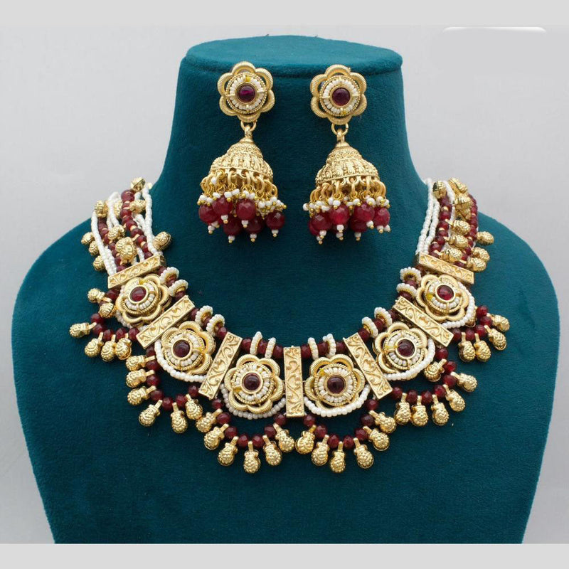 JCM Gold Plated Pota Stone And Pearls Necklace Set