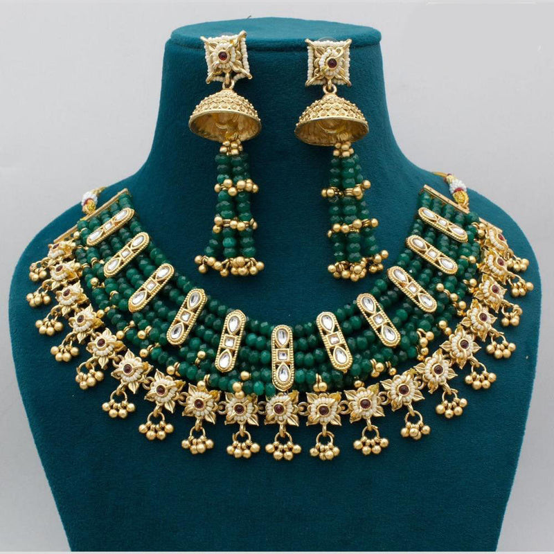 JCM Gold Plated Pota Stone And Pearls Necklace Set