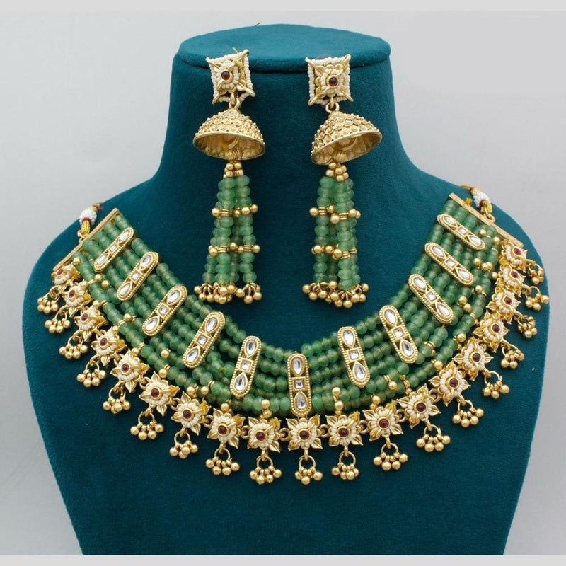 JCM Gold Plated Pota Stone And Pearls Necklace Set