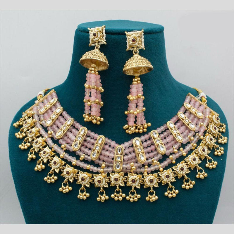 JCM Gold Plated Pota Stone And Pearls Necklace Set